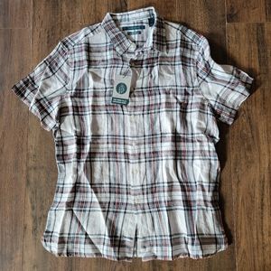 NWT Perry Ellis Men's 100% Linen Casual Plaid Button Up Shirt